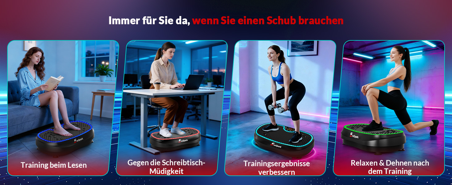 Вібраційна платформа для дому: 199 швидкостей, 6+1 режими, 200W двигун, LED-підсвітка, чорний колір