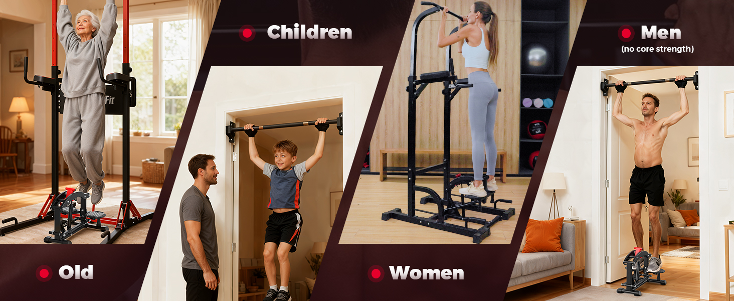 Багатофункціональний силовий комплекс ONETWOFIT Power Tower: турнік, бруси та станція для підтягувань, регульована висота 127-220 см, навантаження до 180 кг