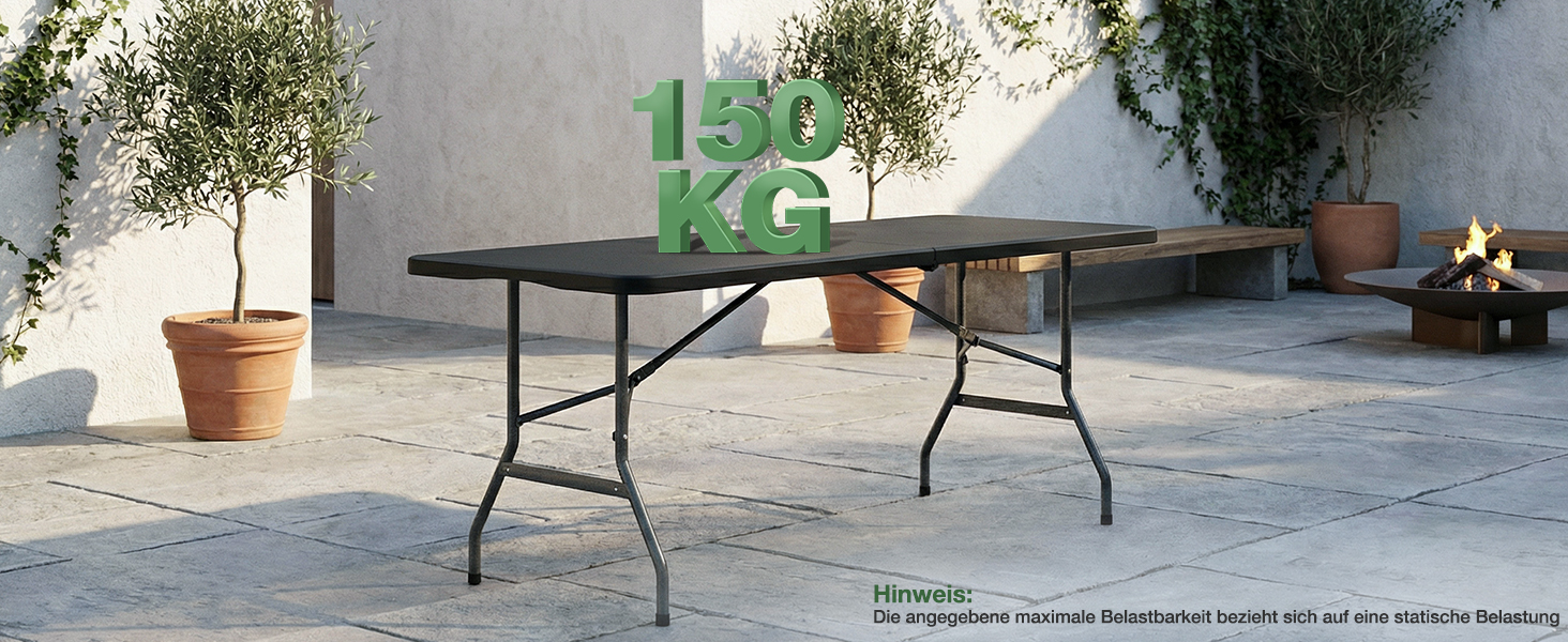 Складний стіл Sekey Buffettisch 152x70 см для кемпінгу, саду, тераси, балкону – чорний, на 4 особи