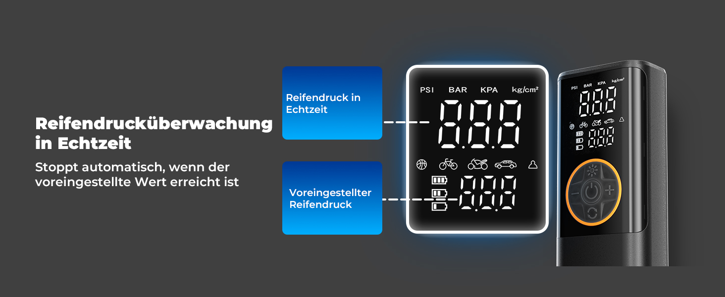 Електричний компресор Oasser з акумулятором 6000mAh, 150 PSI, з двома дисплеями, для авто, мото, велосипеда, м'ячів, подорожей та кемпінгу