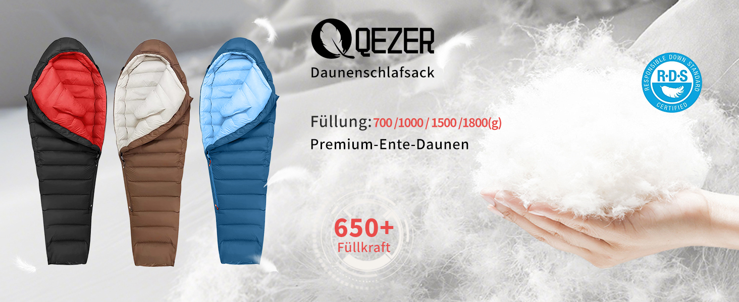 Пуховий спальний мішок для дорослих та дітей, легкий зимовий, Outdoor 8°C ~ -30°C для кемпінгу та альпінізму, 650 FP качиний пух (1800г)