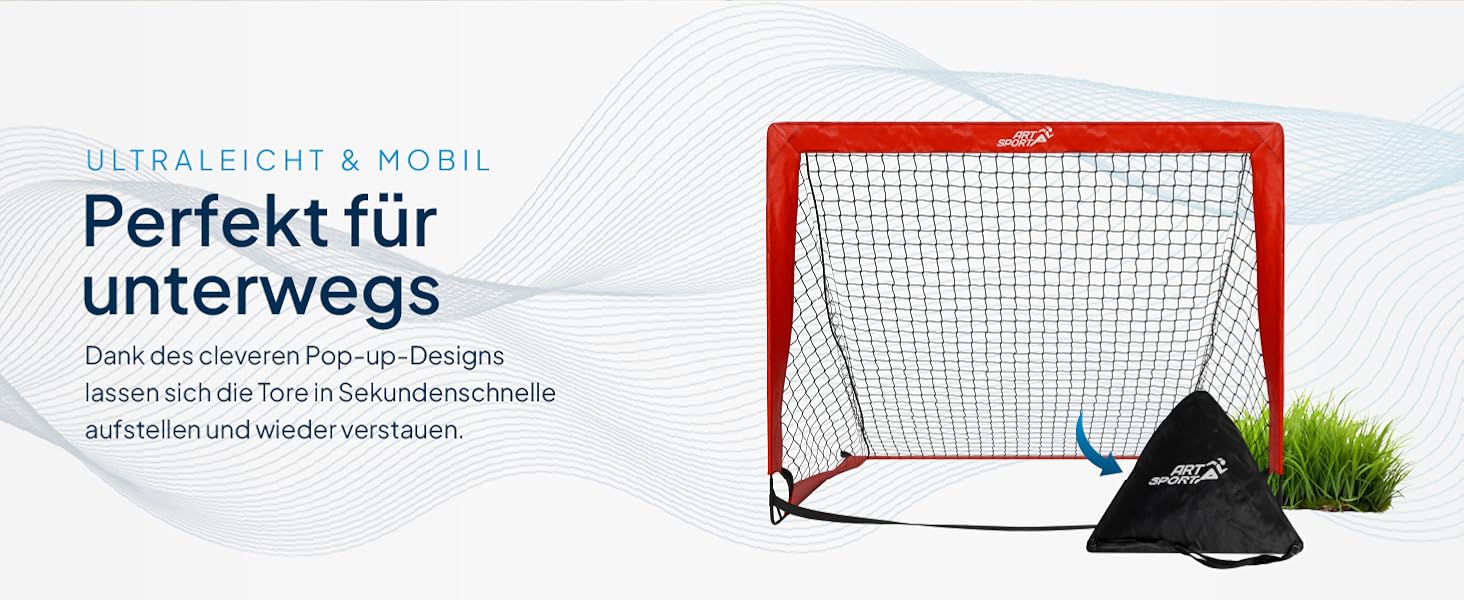 ArtSport Ворота для футболу Pop-up Goal Master - комплект 2 шт. з аксесуарами - складні та готові до гри - 2 футбольні ворота для дому та саду - дитячий футбол, ворота (червоний)