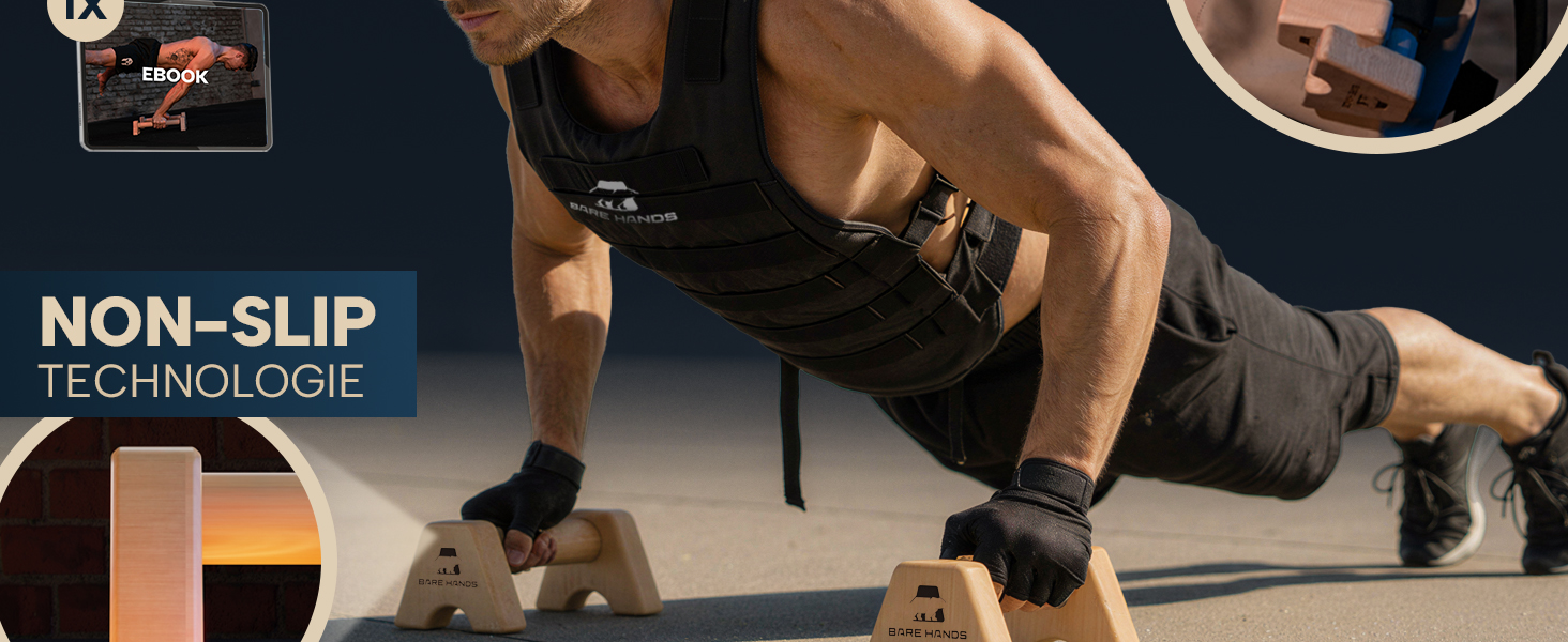 Набір дерев'яних опор для віджимань BARE HANDS (S + L) — Паралетси для калистеники, стійких гімнастичних ручок для хендстенду та тренувань, 2 шт. (світле дерево)