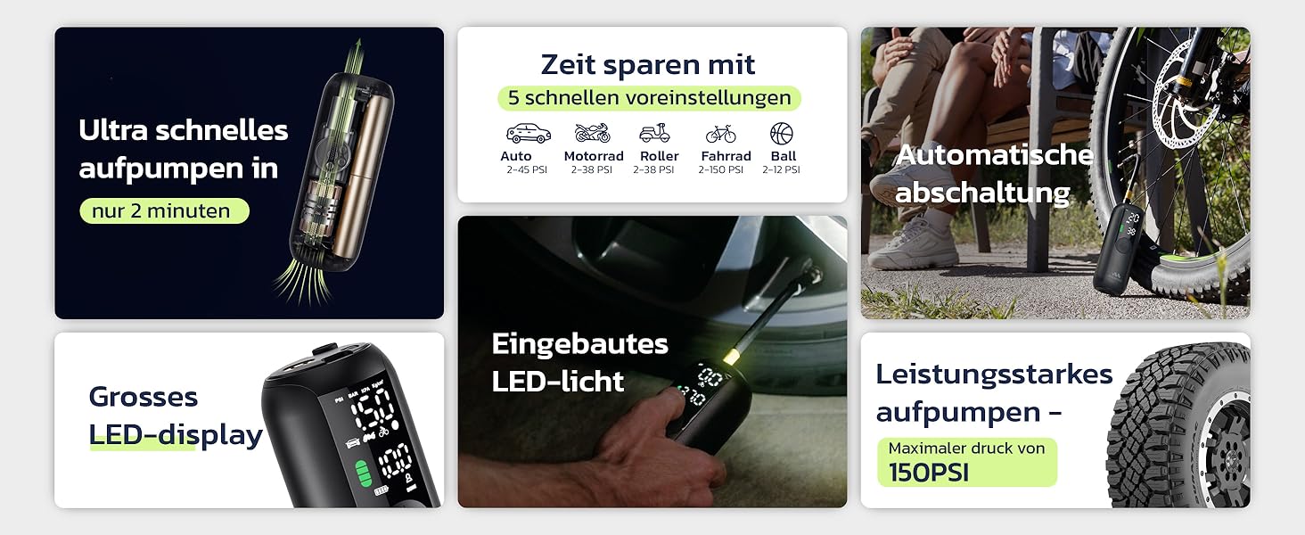 Електричний насос для велосипеда Woowind LP1: швидке накачування, 150 PSI, LCD-дисплей, LED-ліхтар