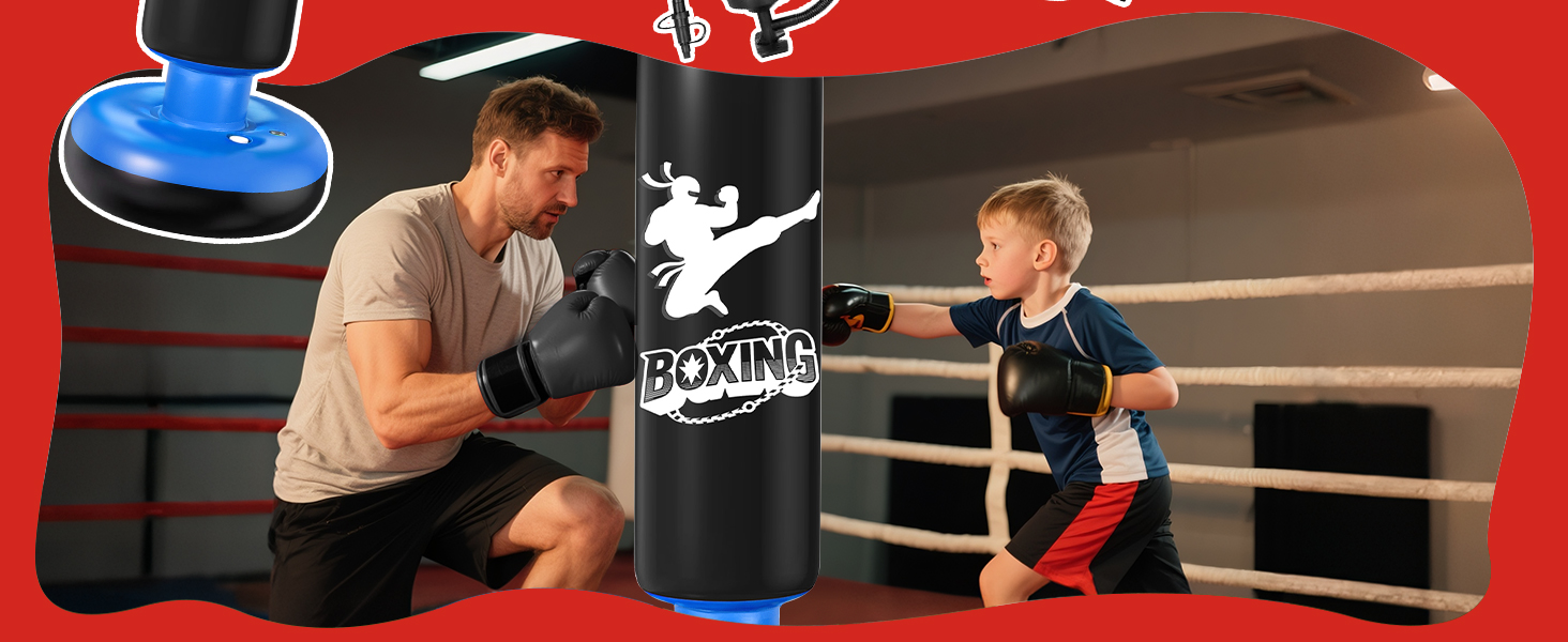 Дитячий боксерський мішок Ninonly з рукавичками, 160 см, посилений PVC, для карате, таеквондо, чорний та синій