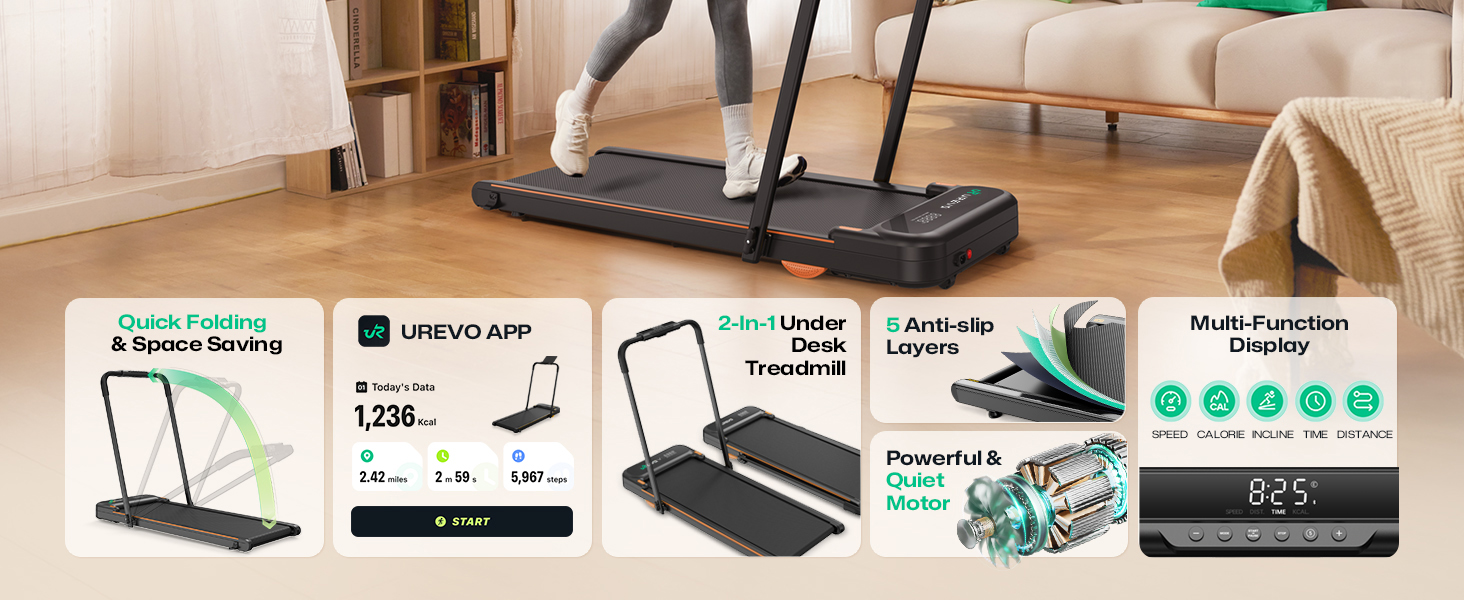 Walking Pad з нахилом 9%, амортизація 6 точок, тихий біговий стіл, 2.5 л.с. для дому/офісу (Чорний з ручкою, APP)