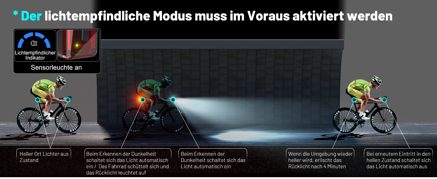 Велофара TECHCYC з датчиком освітлення, LED, до 70 Люкс, StVZO, USB, IPX6, 2500 mAh (передня) & 300 mAh (задня)