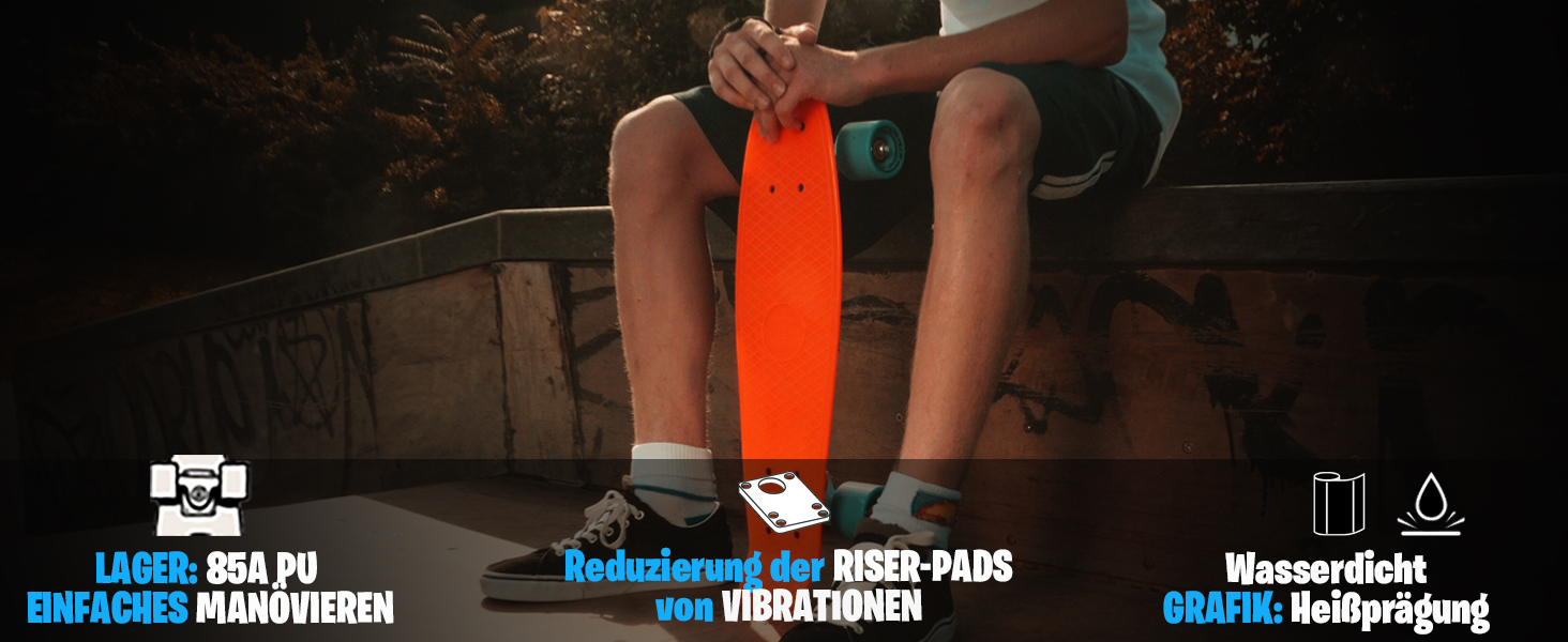 Скейтборд Mini Cruiser Series RGX Skate 22 дюйм 56 см для дітей та дорослих, Скейтборд з легкими колесами PU 78A Cruiser з підсвічуванням, Різнокольоровий, LED спалах ABEC-7