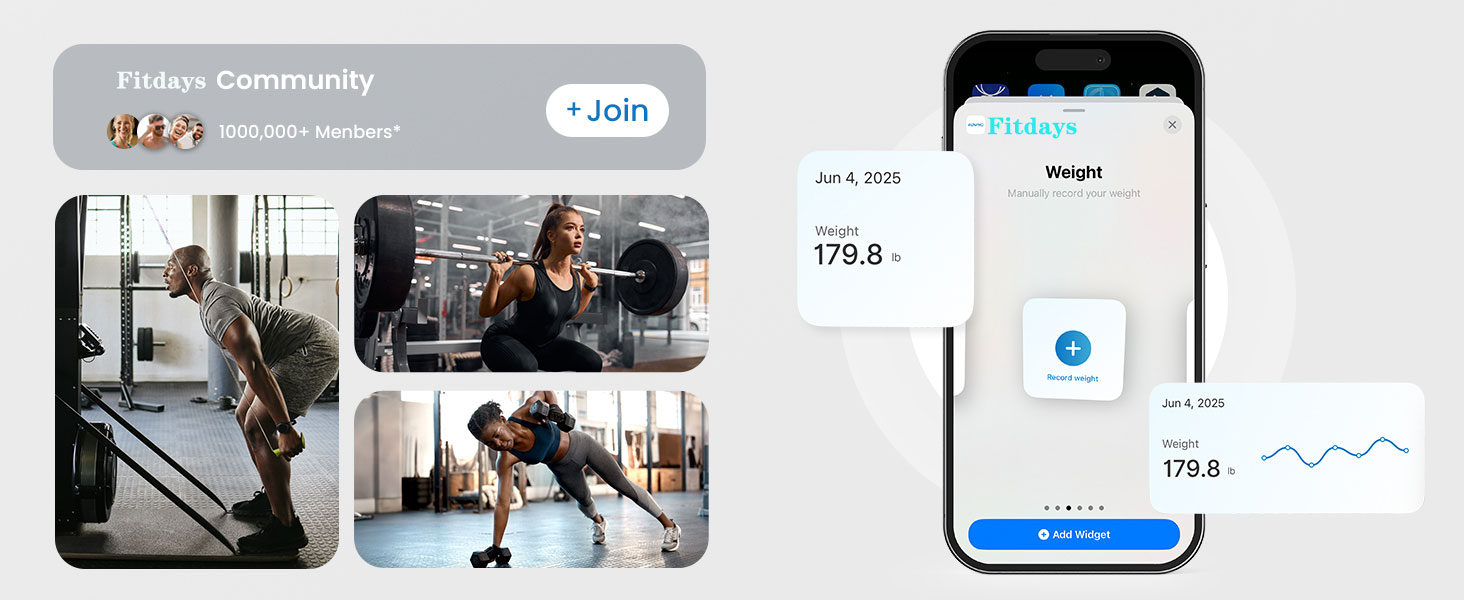 Fitdays Розумна вага для аналізу тіла - вага з 8 електродами, точна цифрова вага BMI з 20+ показниками, Bluetooth, дисплей з підсвічуванням кольорів для м'язів/жиру/води, синхронізація для 6 користувачів (FG2305ULB-Чорний)