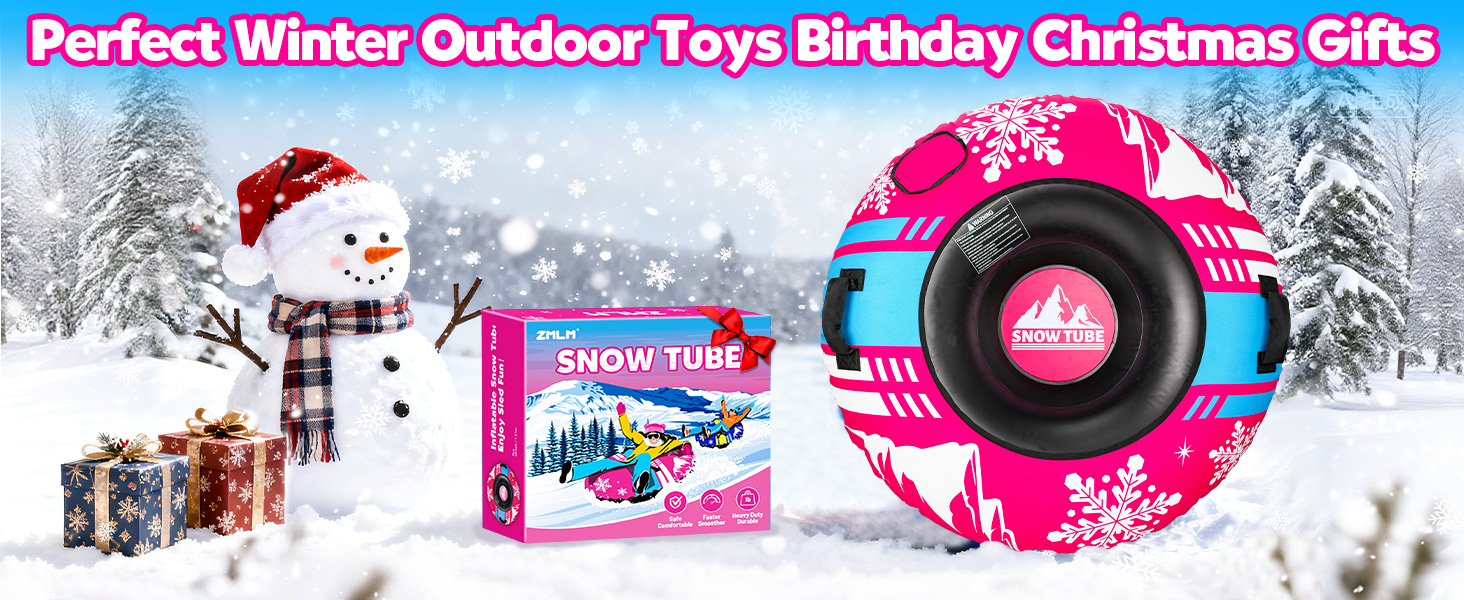 Надувний сніговий санки ZMLM, 120 см, для дорослих та дітей, міцний, з канвасовим покриттям, зимовий спорт, сімейний відпочинок (рожевий)