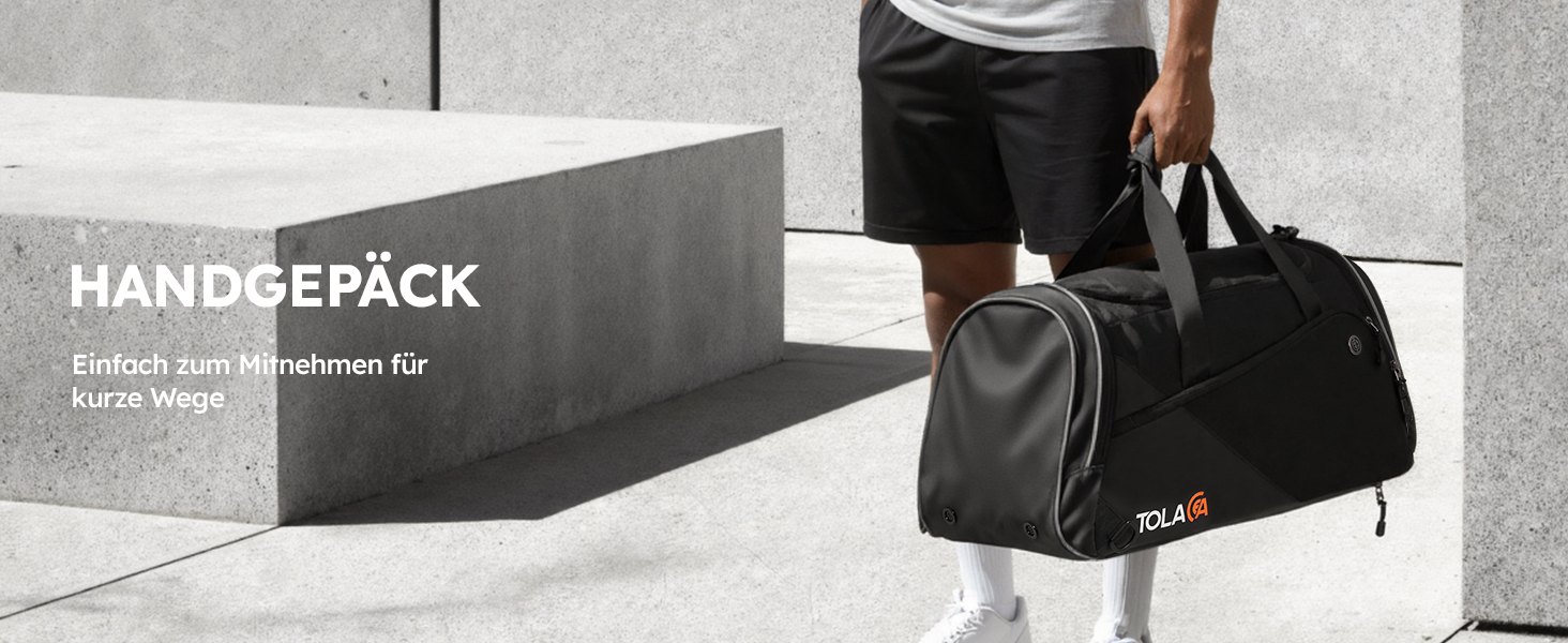 Спортивна сумка Tolaccea з відділенням для взуття та мокрого одягу, 47L, чорна. Ідеальна для фітнесу, тренувань, басейну та подорожей