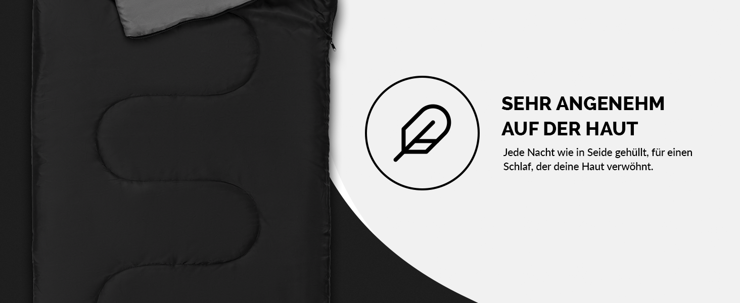 Спальний мішок для кемпінгу з капюшоном до -3°C з подушкою - зимовий та літній спальний мішок на 3-4 сезони (75 x 220 см) - туристичний спальний мішок для жінок та чоловіків (теплий) (Чорний, 150GSM, без капюшону)