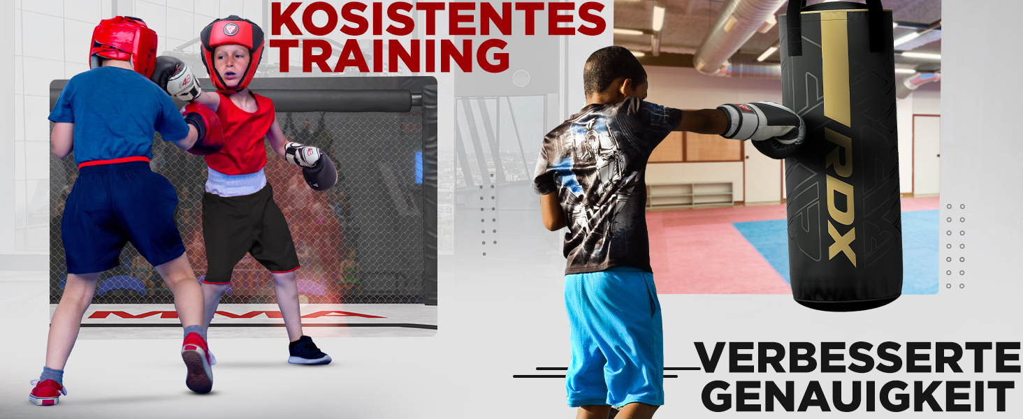 Дитячі боксерські рукавички RDX 6oz/4oz для тренувань, спарингу, кікбоксингу, MMA, чорного кольору