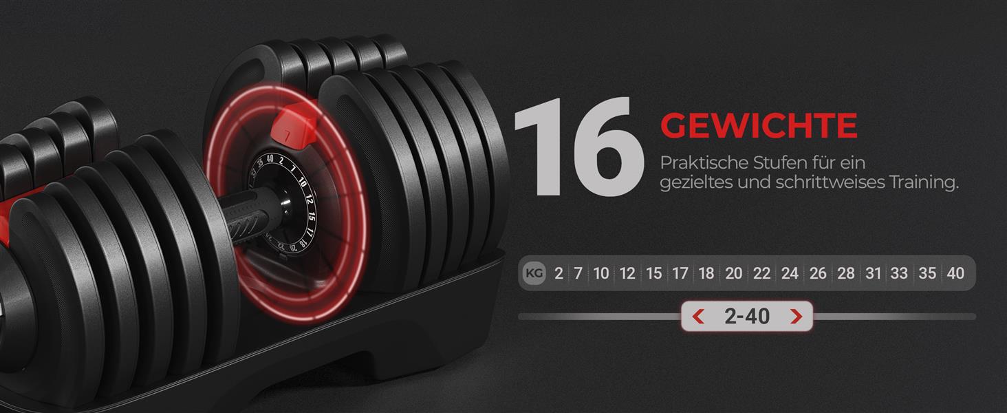 Регульовані гантелі Yaheetech 12/16-в-1, 1,5-40 кг, швидке налаштування ваги, для дому та спортзалу