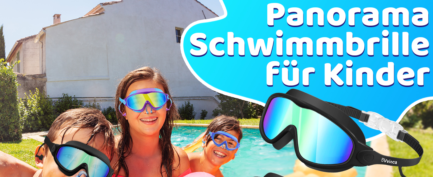 Дитячі окуляри для плавання Vvinca з носовими затискачами, широким кутом огляду, захистом від запотівання та UV-фільтром, водонепроникні, для дітей 3-14 років, рожеві та блакитні