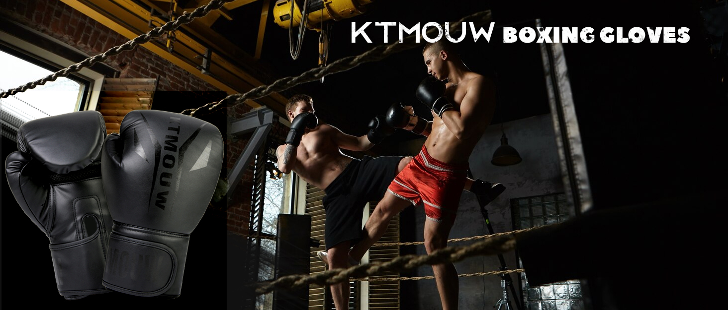 Боксерські рукавички KTMOUW для муай-тай, кікбоксингу та MMA, PU шкіра, вентиляція, чорні, для дорослих, 10/12/14 унцій
