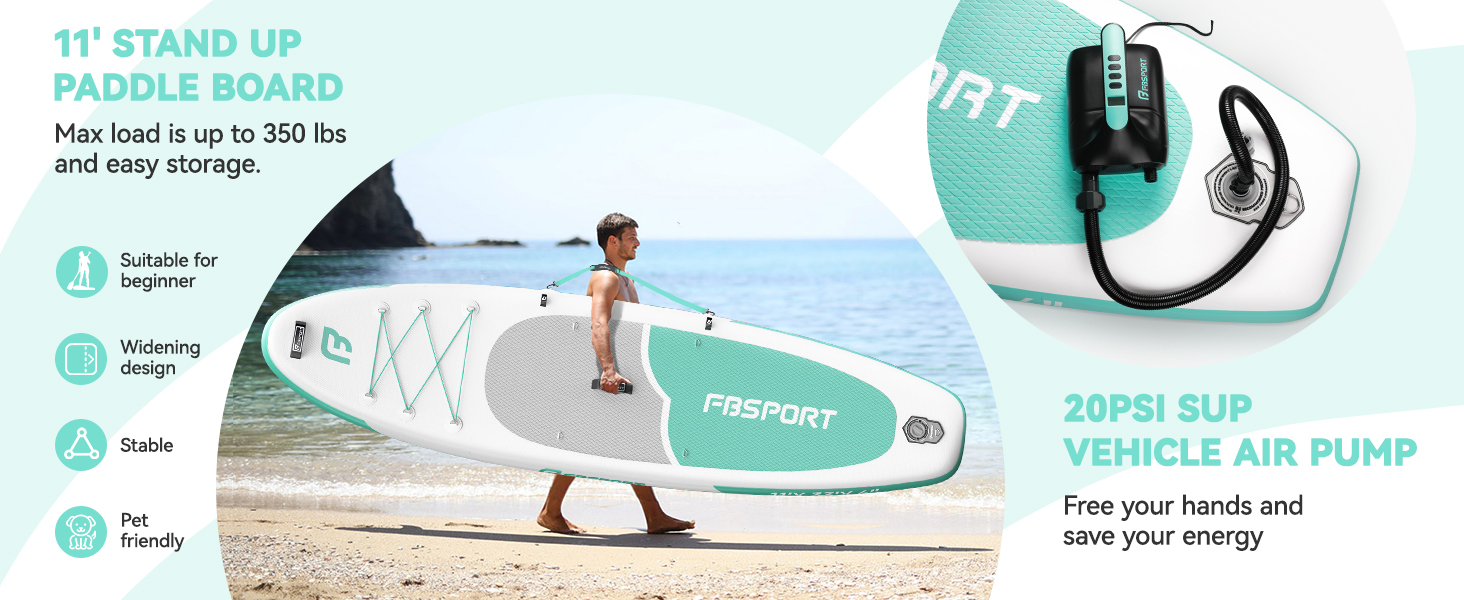 FBSPORT SUP дошка Stand Up Paddle 335 см для дорослих, надувна, з антиковзким покриттям, комплект з веслом, насосом та аксесуарами для йоги, подорожей та серфінгу (Фруктів зелений)