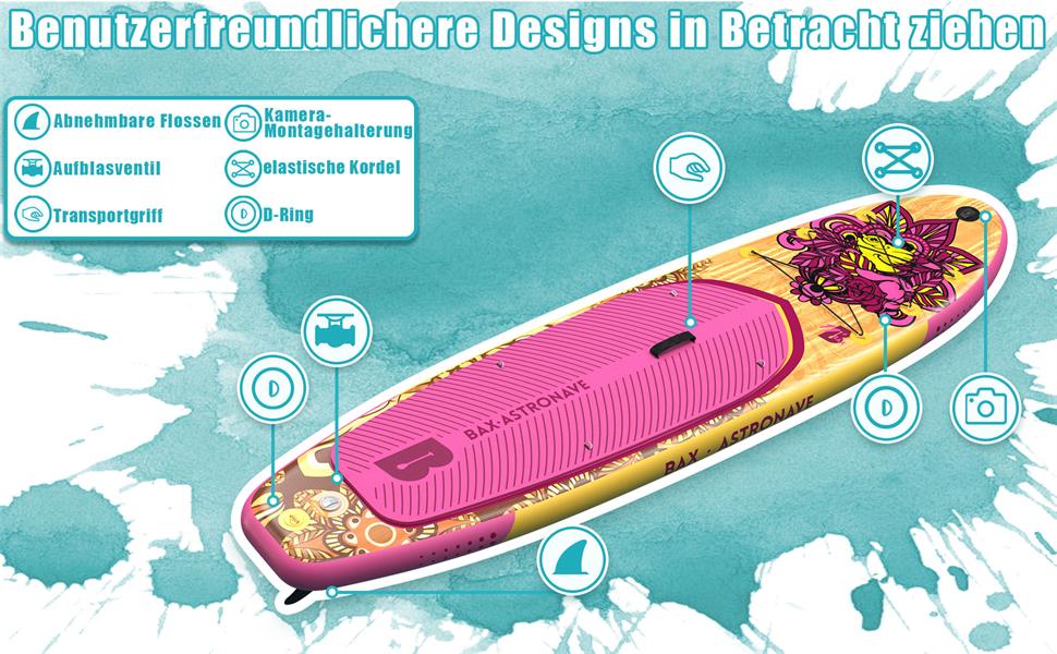Надувне SUP-борд BAX ASTRONAVE Wood-Pink: Комплект для SUP-серфінгу з аксесуарами