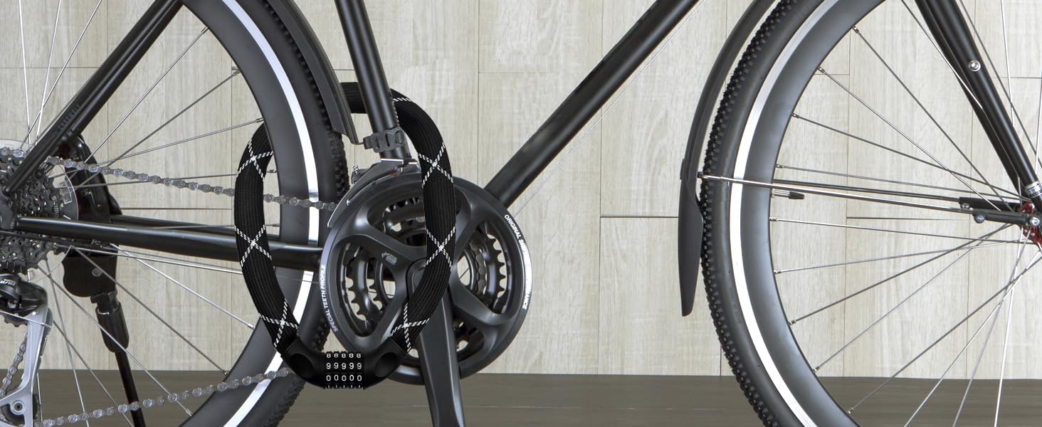 Замок для велосипеда Nean з кодовим замком, висока безпека, міцна тканинна обгортка, 6 x 6 x 900 мм, чорний