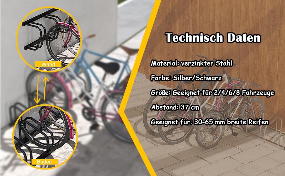 Підставка для велосипедів на 6 велосипедів FIVMEN - стійка для паркування, чорна