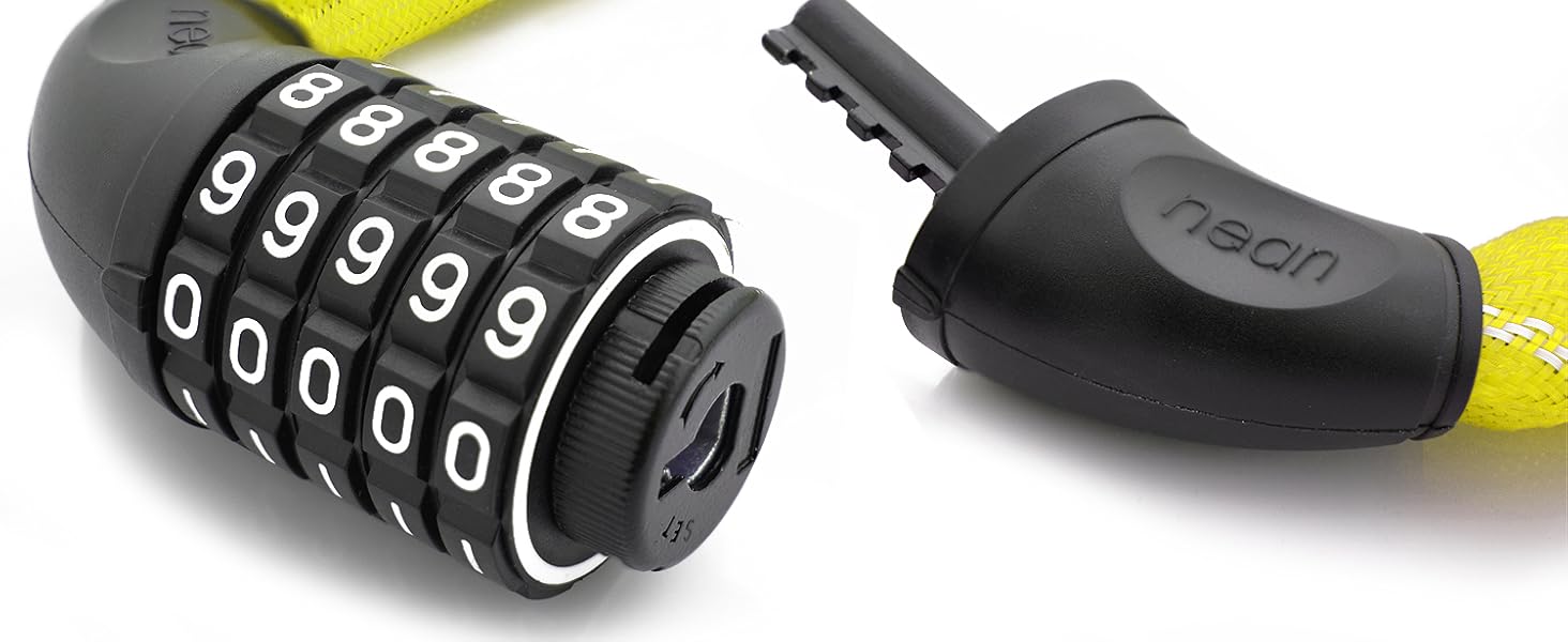 Замки для велосипеда Nean: надійний захист з цифровим кодом та міцною обмоткою, 6x6x900 мм (жовтий)