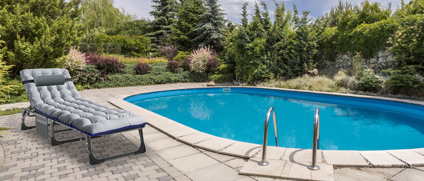 Велике розкладне ліжко з матрацом – 198x81x46 см, 400 кг, сталевий каркас, Oxford-тканина, для дорослих, сад, подорожі (Сірий)