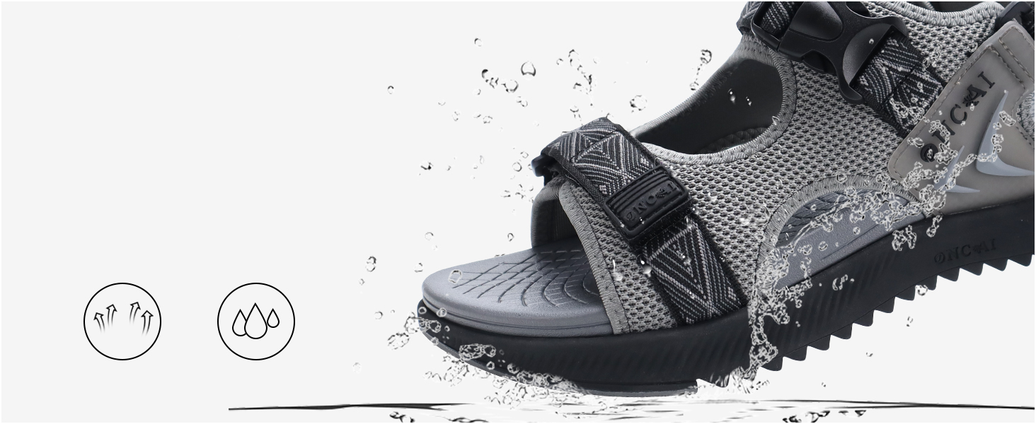 Чоловічі сандалії ONCAI Wandersandalen: сірі сандалії для піших прогулянок, пляжу та водних видів спорту з регульованими ремінцями, розмір 48 EU