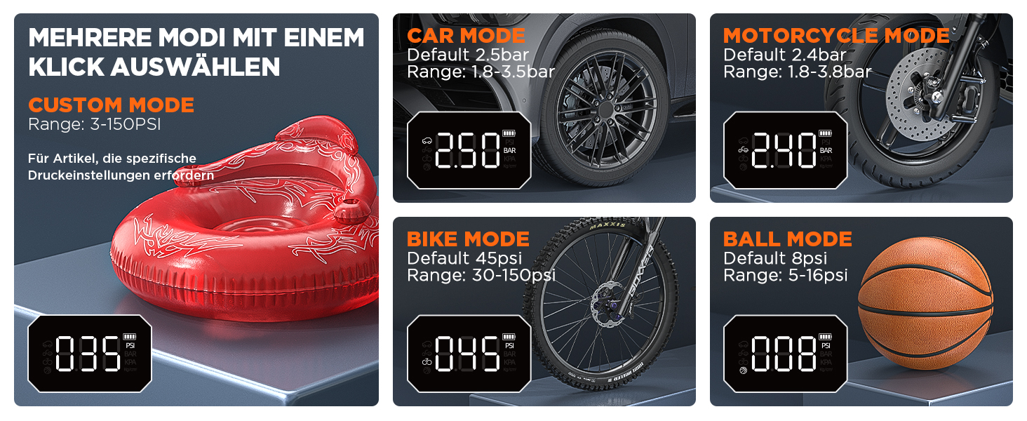 Електричний надувний насос 150 PSI: для авто, велосипеда, мотоцикла, м'ячів. Портативний компресор з манометром, акумуляторний, чорний