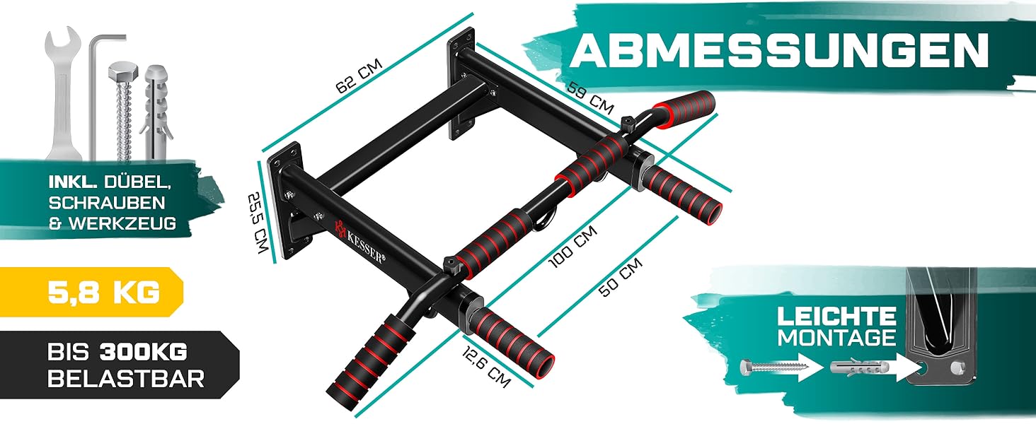 KESSER® Турнік настінний 4-в-1 з ручками, мотузками, кільцями та боксерською грушею. Безпечний та стабільний. Для дому. Зелений