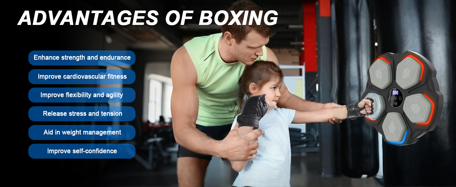Музична боксерська машина – розумна боксерська машина з LED-підсвіткою, боксерськими рукавичками, 8 режимів швидкості та функцією підрахунку, настінна боксерська машина з музикою для дітей та дорослих (35*35 см)