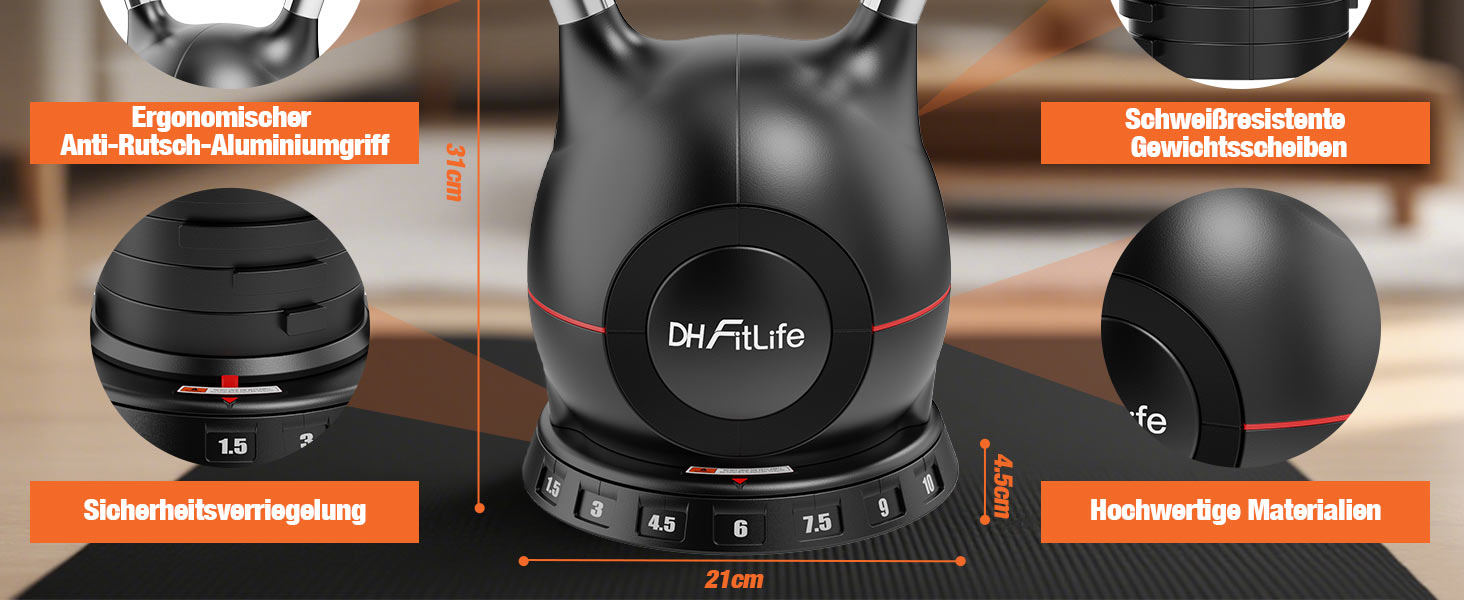 DH FitLife Регульована гиря 7-в-1 (1.5-10кг) | Комплект гир для дому та фітнесу | Ідеально для тренування всього тіла | Компактний фітнес-набір