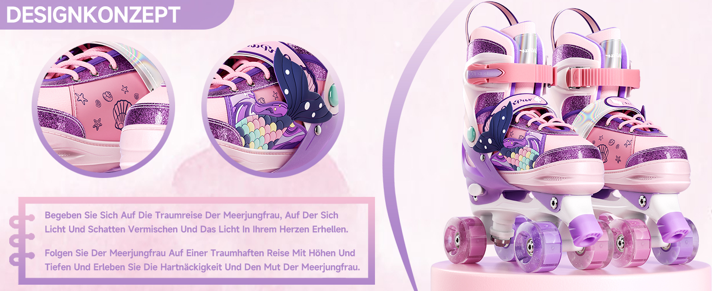 Дитячі ролики Quad з підсвічуванням коліс, регульовані розміри 36-39, рожеві