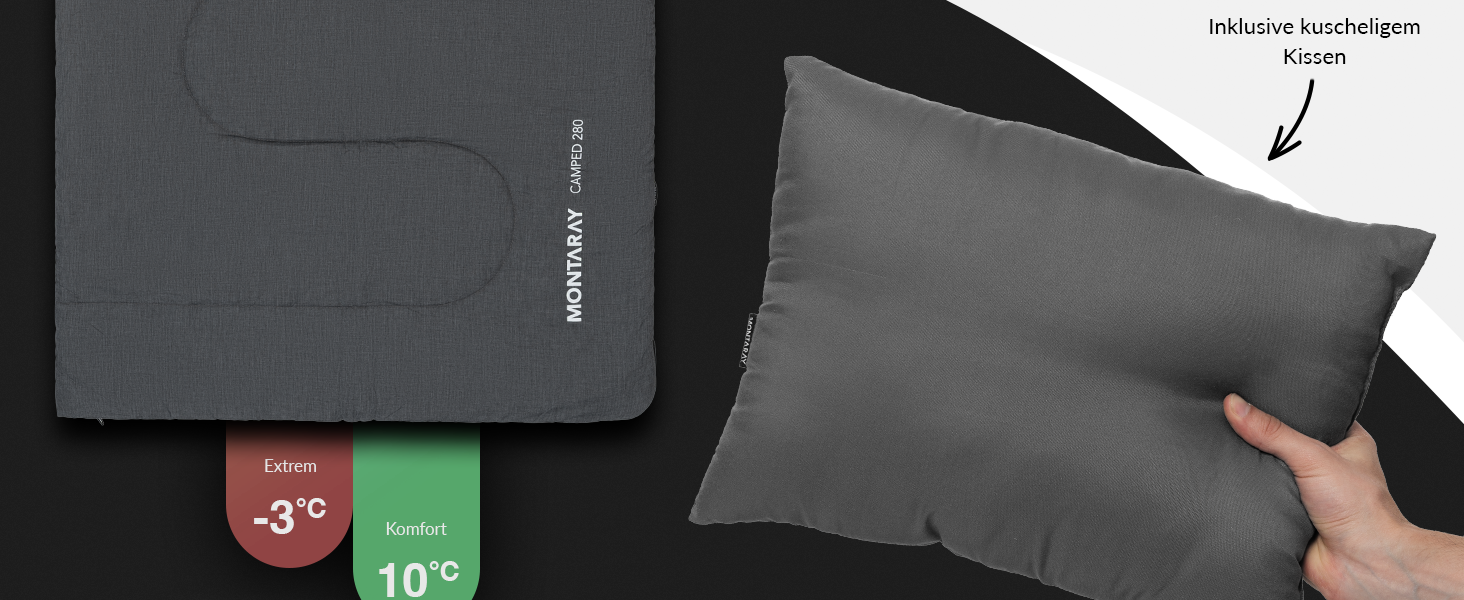 Спальний мішок туристичний 100% бавовна до -3°C з подушкою - Outdoor зимовий та літній спальний мішок [280GSM] для 3-4 сезонів (75x190см) - для жінок та чоловіків (теплий) Сірий