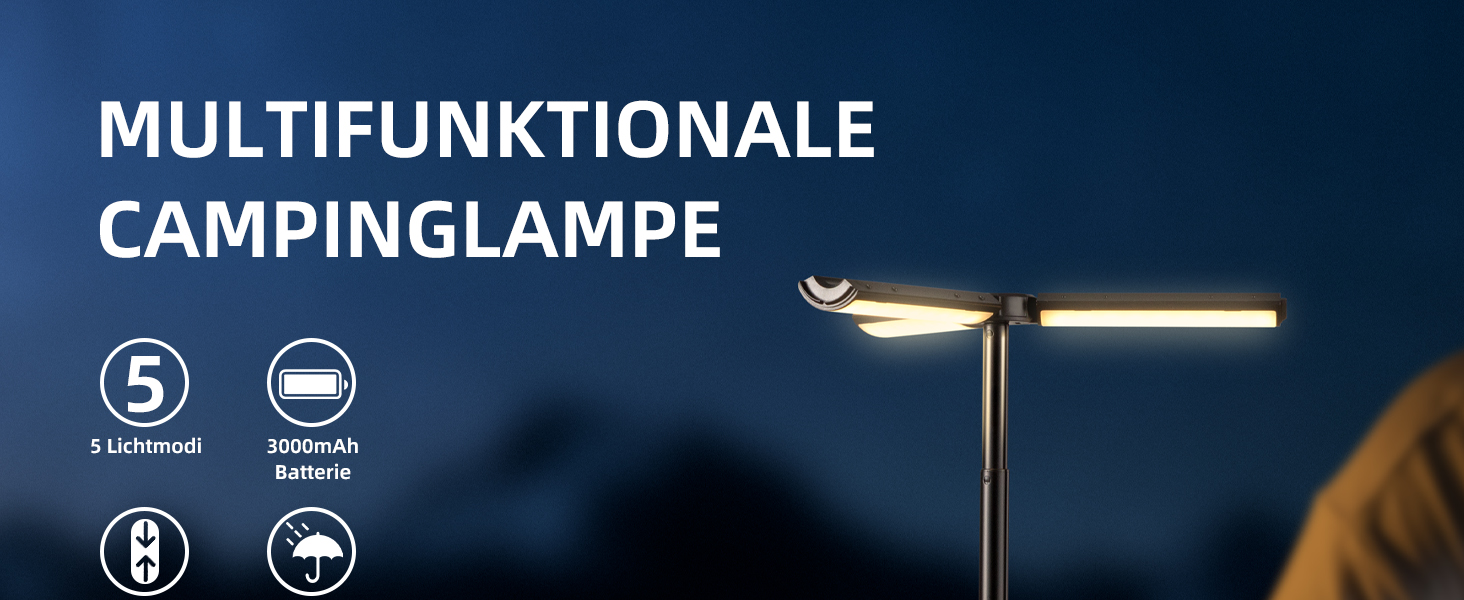 Налобний ліхтар для кемпінгу з телескопічним штативом, IPX4, багатофункціональний, з підсвічуванням, для намету, з гачком, аксесуари для кемпінгу