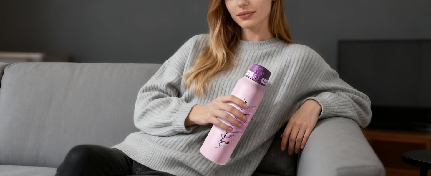 Термос-пляшка UZSPACE 1л (970мл) з нержавіючої сталі, ізольована, з 1-клік відкриванням, без витоку, для спорту, фітнесу, подорожей, зелений