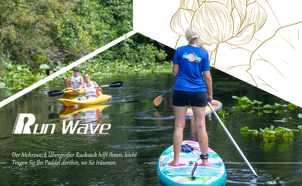 Надувний SUP Runwave: дошка для станд-ап паддлбордингу з антиковзким покриттям, комплект преміум аксесуарів, рожевий лотос, для початківців