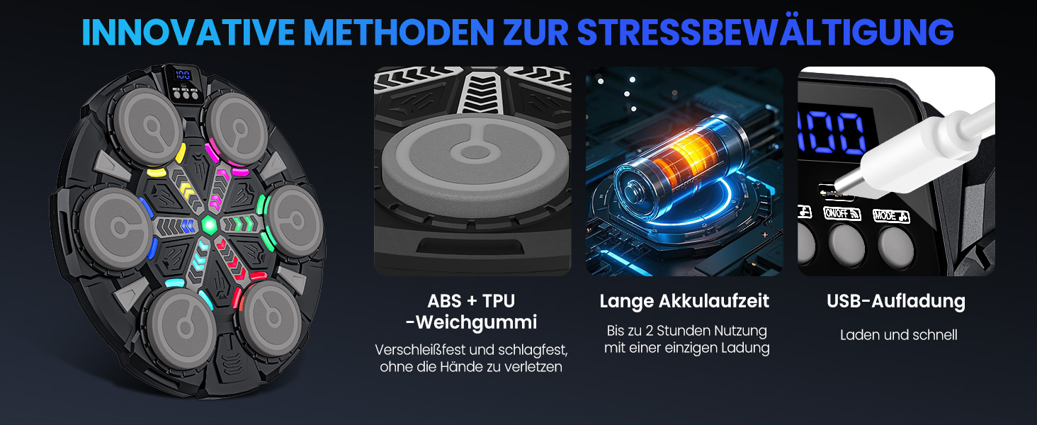 Музична боксерська машина IERAKOR для дітей з LED-підсвіткою, Bluetooth, 5 швидкостей, чорна