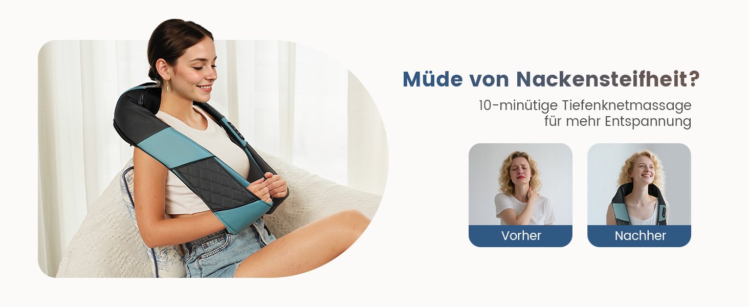 Масажер для шиї COMFIER бездротовий Shiatsu з підігрівом, 3D глибокий масаж, для шиї, спини, попереку, подарунок для жінок та чоловіків, блакитно-чорний