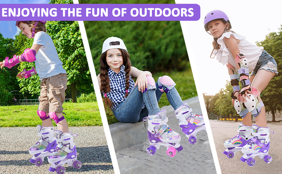 Ролики дитячі ERNAN регульовані, LED ролики для дівчаток та хлопчиків, комфортні, для підлітків та початківців, ідеальні для подарунка на День народження та Різдво (фіолетовий)