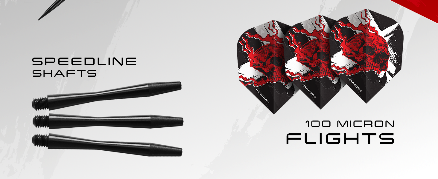 Дарти Harrows Ryan Searle Heavy Metal (22g, 24g, 26g) – сталеві дротики з шафтами Speedline, польотними пір'ями 100 мікрон та кейсом