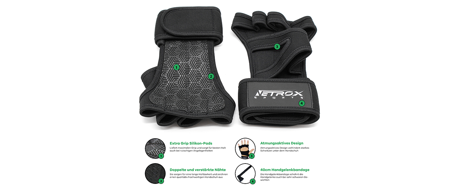 Спортивні рукавички NetroxSports для тренувань з підтримкою зап'ястя - фітнес, бодібілдинг, силові тренування, чорний колір, розмір L