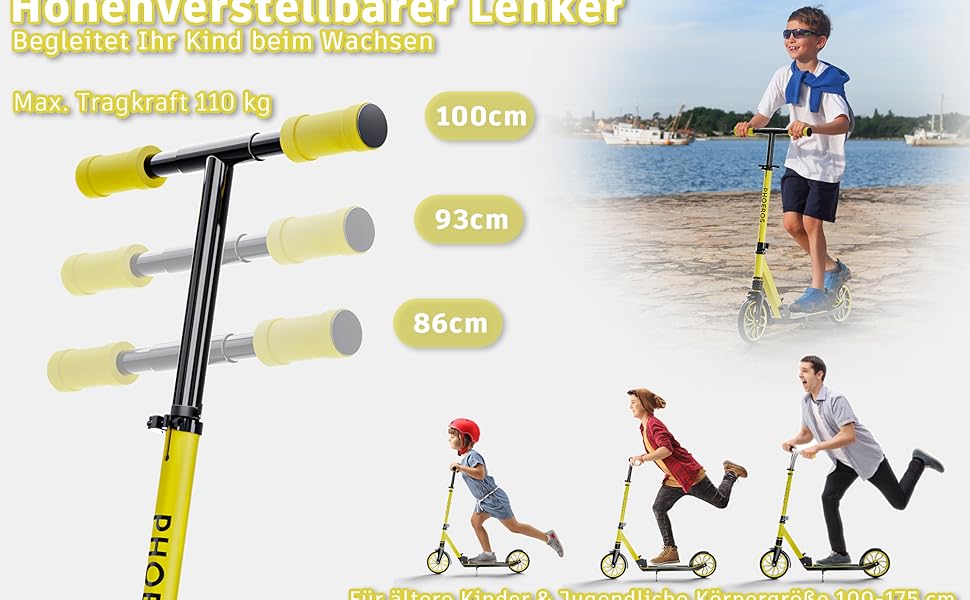 Дитячий трюковий самокат PHOEROS для дітей та дорослих, 6-12 років, складний, з амортизацією, жовтий