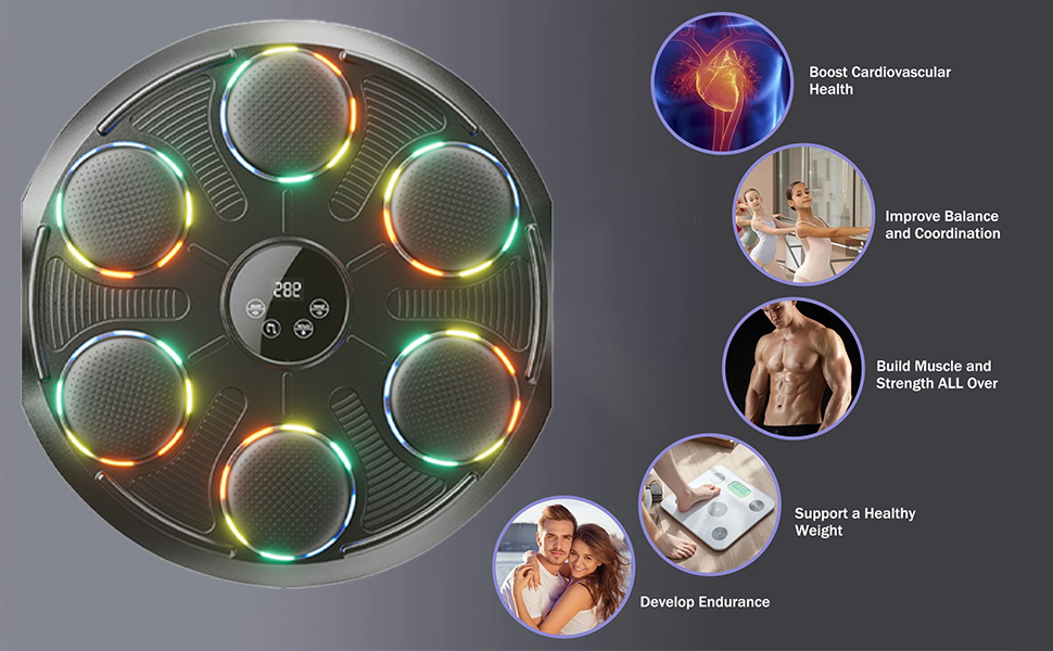 Музична боксерська машина Kensbro з LED-підсвіткою, Bluetooth, 12 швидкостей та режимів, для дорослих та дітей