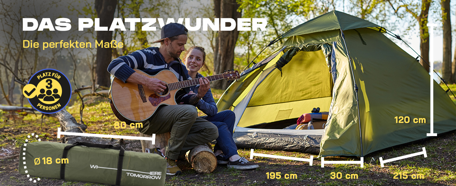 Намет Lumaland Outdoor Kuppelzelt - 2-3 особи, 215x195x120 см, зелений. Ідеальний для кемпінгу, подорожей, фестивалів та трекінгу