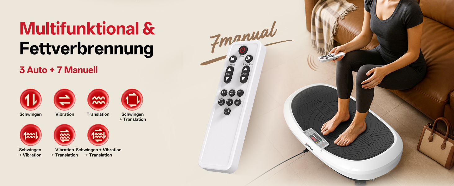 Вібраційна платформа JOROTO 4D для дому: 3 потужні мотори, професійне тренування всього тіла, 10 режимів (3 авто/7 ручні), таймер, до 158 кг, тиха та неслизька