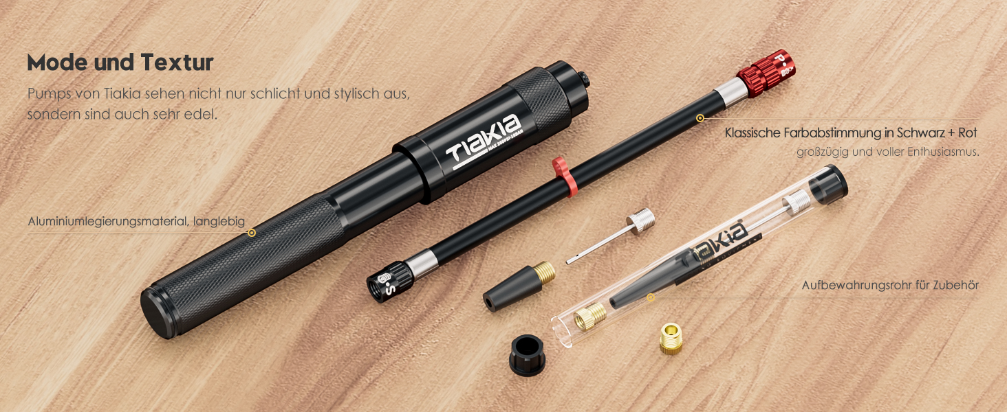 Насос для велосипеда Tiakia Mini 260PSI: компактний ручний насос для Presta, Schrader, Dunlop вентилів. Підходить для BMX, MTB, шосе, електровелосипедів. З кріпленням. Чорний.