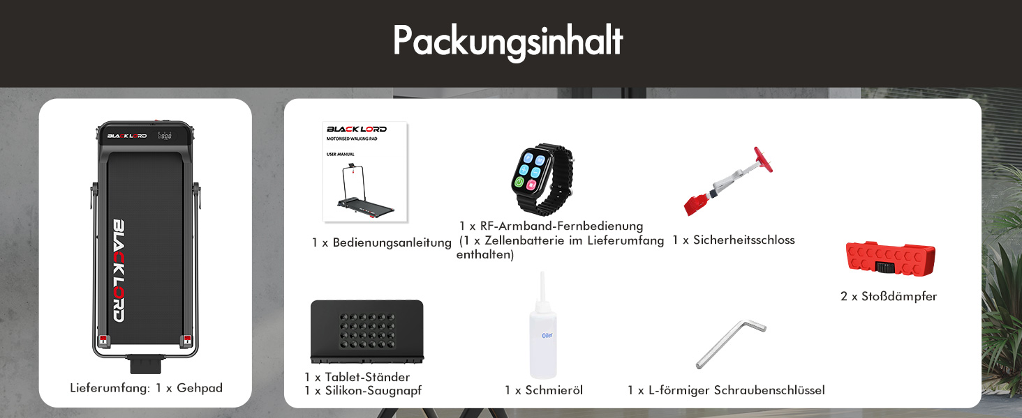 Walkingpad Laufband BLACK LORD MS2H: біговий доріжки для дому, 9-16 км/год, нахил до 9%, 2.2-3.2 PS, до 140 кг, LED-дисплей, мобільний додаток, тиха робота, чорний колір (з ручками)