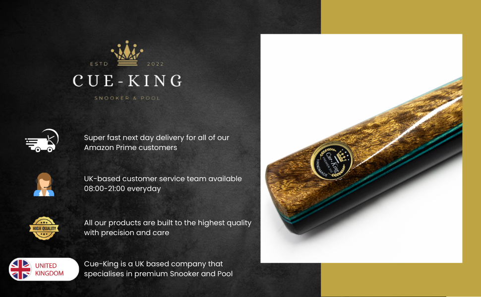 Cue-King Premier 300: Більярдний кий для снукеру, ручної роботи, 144.8 см, 510.3 г, з кейсом, телескопічним подовженням, з мікрофібровим рушником