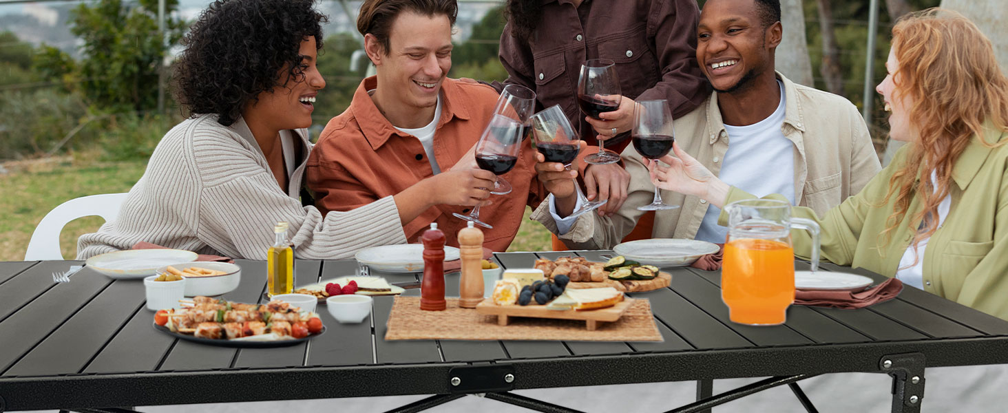 Стіл для кемпінгу Poeopore, розкладний, алюміній, великий, на 4-6 осіб, чорний, 140 x 70 x 70 см