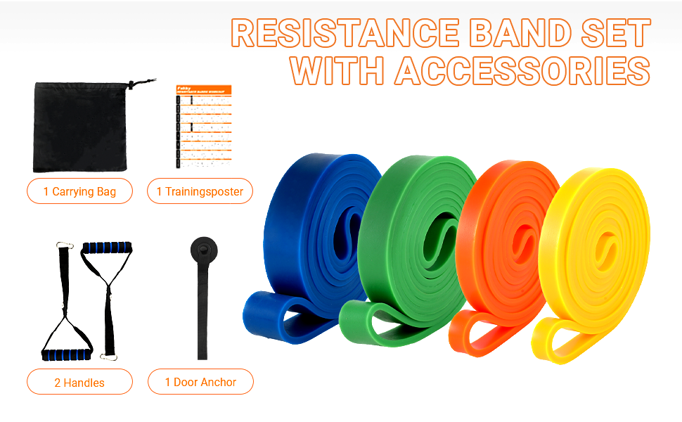 Набір еластичних стрічок для фітнесу з 4 рівнями опору, дверний анкер, 2 ручки та сумка для зберігання - для підтягувань, йоги, розтяжки, силових тренувань та покращення мобільності (з інструкцією)